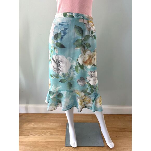 Alfred Dunner Vintage Romantic Blue Pastel Floral Ruffle Hem Midi Skirt size XL - Picture 1 of 8